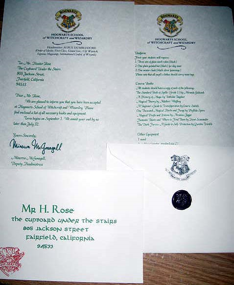 Hogwarts Acceptance letter for some Harry Potter wedding invitations