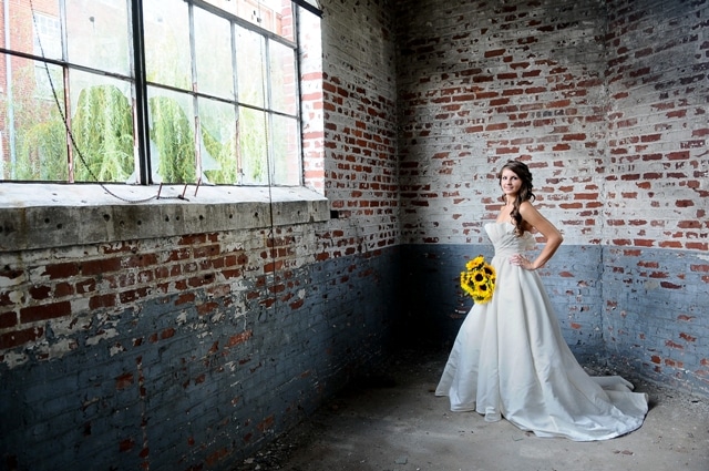 sunflower bridal shoot brick abandoned building (14)
