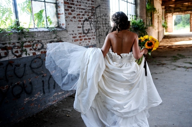 sunflower bridal shoot brick abandoned building (10)