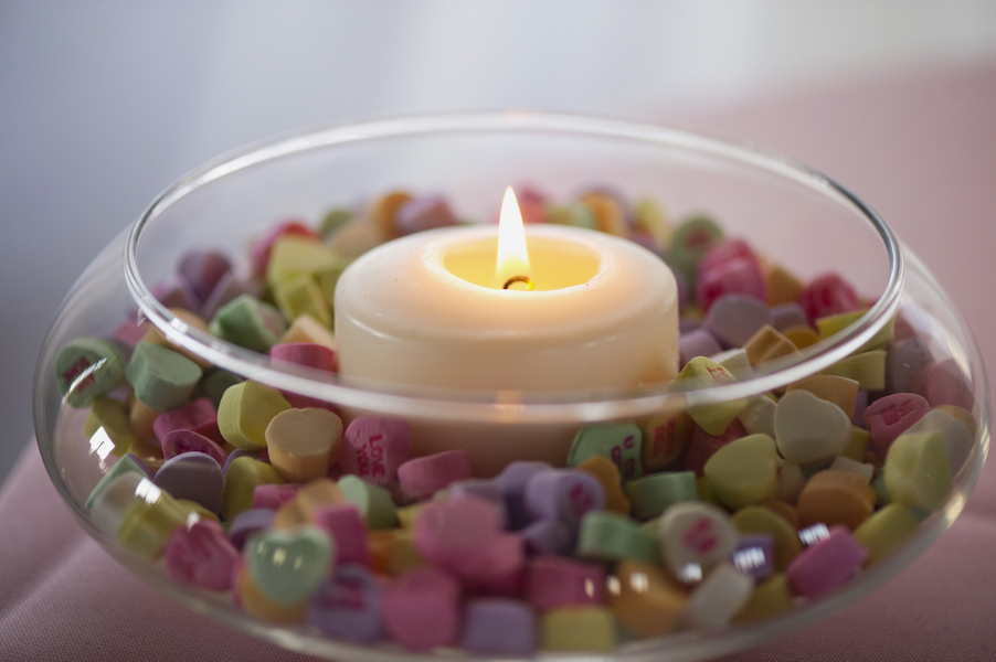 Love the idea of putting candy hearts in the lotus bowl for centerpieces