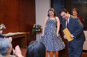 intimate & offbeat courthouse wedding in maryland bride polka dot dress (8)