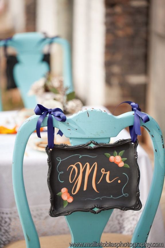 hand painted wedding chairbacks Mr Mrs giveaway