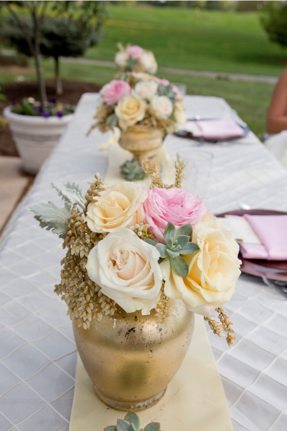 spring mint pink wedding gold centerpieces