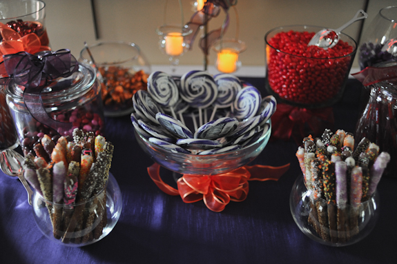 purple orange candy display Virginia wedding