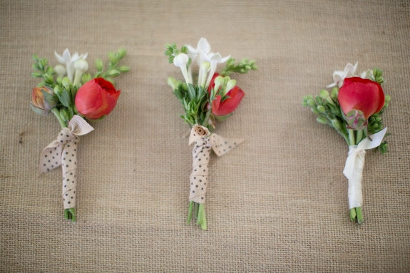 rustic DIY red boutonnieres
