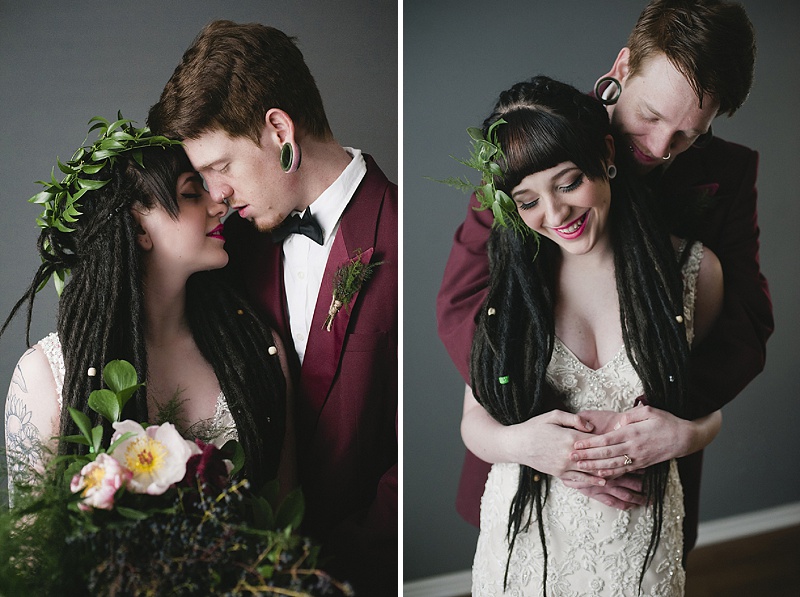 goth rock and roll bride groom portraits