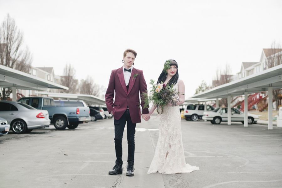 goth rock and roll bride groom portraits