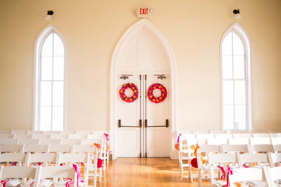 hot pink orange church decorations wedding